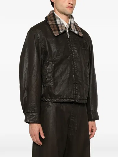 Pdf Check-collar Logo-embossed Jacket In Brown