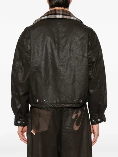 Pdf Check-collar Logo-embossed Jacket In Brown