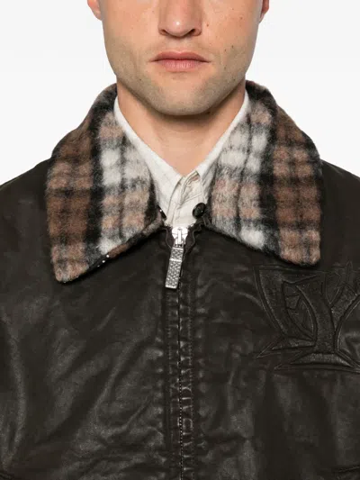 Pdf Check-collar Logo-embossed Jacket In Brown