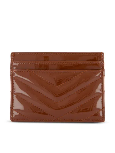 Saint Laurent Rectangular Card Holder In Glaze Brown