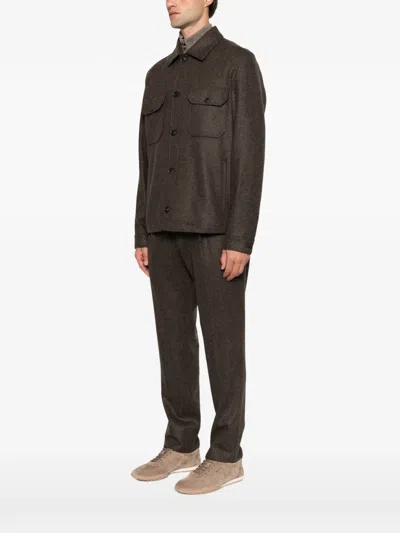 Corneliani Button-up Wool Jacket In Brown