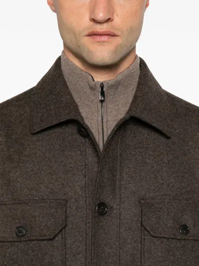 Corneliani Button-up Wool Jacket In Brown
