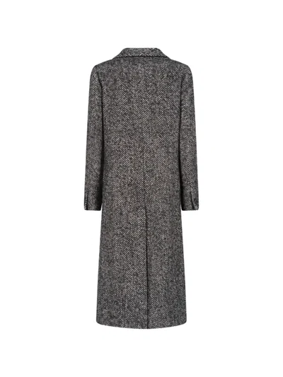 Tagliatore Herringbone-pattern Double-breasted Coat In Black