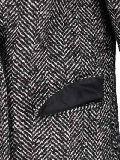 Tagliatore Herringbone-pattern Double-breasted Coat In Black