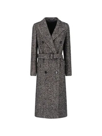 Tagliatore Herringbone-pattern Double-breasted Coat In Black