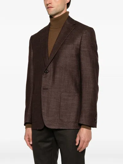 Corneliani Textured-finish Single-breasted Blazer In Brown