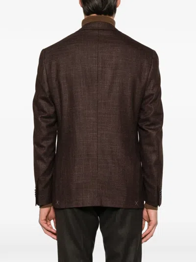 Corneliani Textured-finish Single-breasted Blazer In Brown