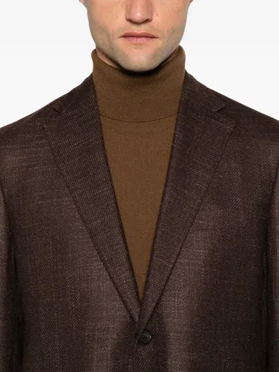 Corneliani Textured-finish Single-breasted Blazer In Brown