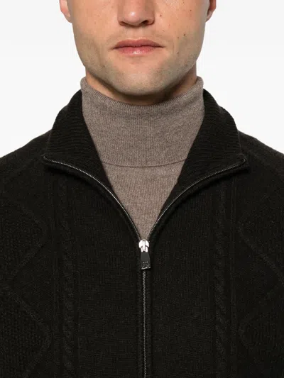 Corneliani Cable-knit Diamond-pattern Cardigan In Brown