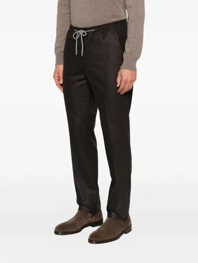 Corneliani Drawstring Virgin Wool Trousers In Brown
