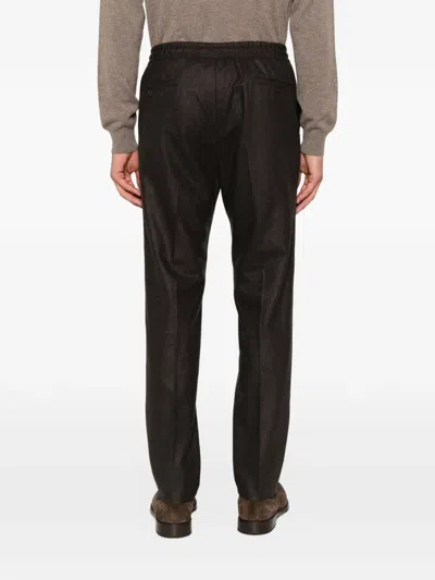 Corneliani Drawstring Virgin Wool Trousers In Brown