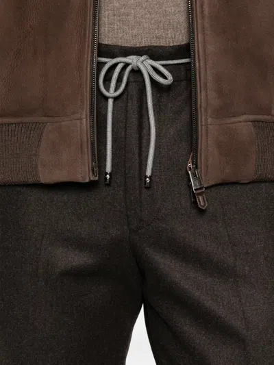 Corneliani Drawstring Virgin Wool Trousers In Brown