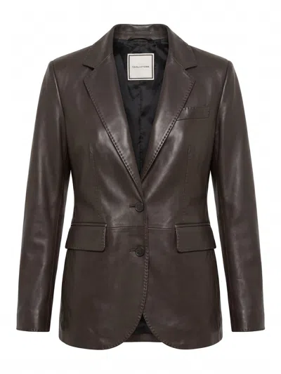 Tagliatore Single-breasted Leather Blazer In Brown