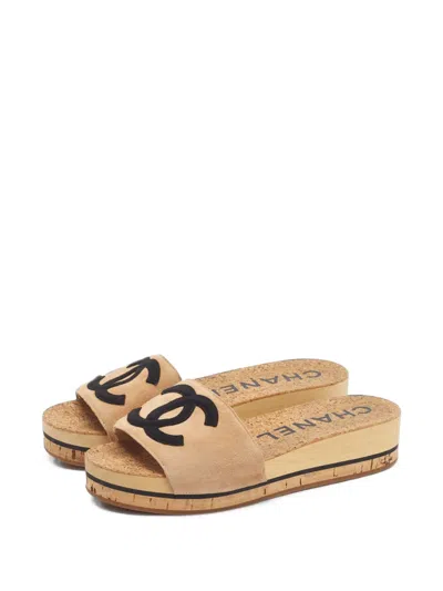Pre-owned Chanel Cc Interlocking Sandals In Neutrals