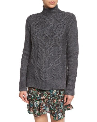Veronica Beard Cable-knit Turtleneck Wool-blend Sweater, Charcoal