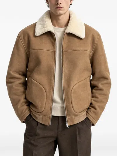 Poche Paris Shearling-collar Zip-up Jacket In Multi