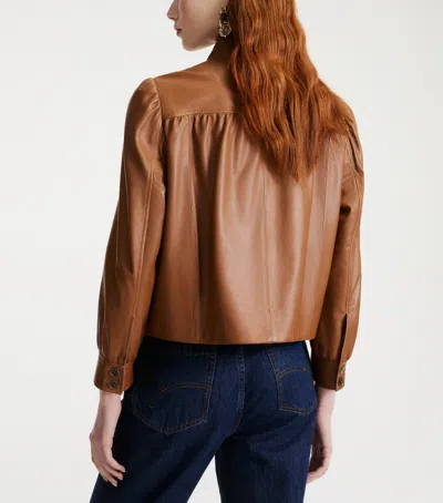 Marella Button-front Leather Jacket In Brown
