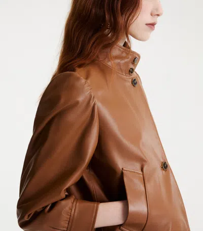 Marella Button-front Leather Jacket In Brown