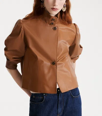 Marella Button-front Leather Jacket In Brown