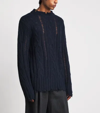 System Cable-knit Distressed Sweater In Blue
