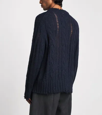 System Cable-knit Distressed Sweater In Blue