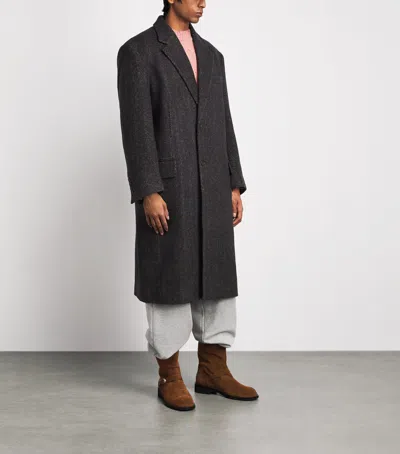 System Wool Single-breasted Overcoat In Blue