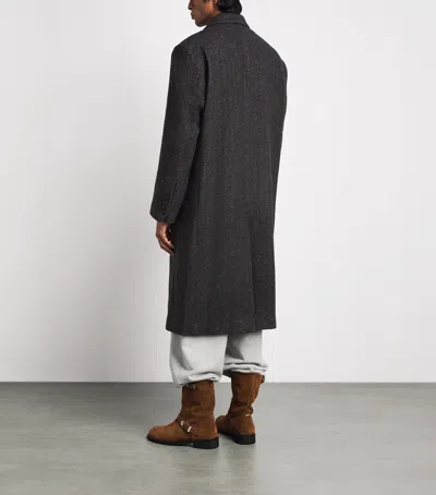 System Wool Single-breasted Overcoat In Blue