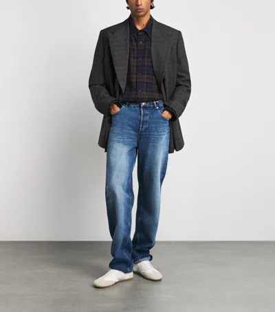 System Wool-blend Check Shirt In Gray