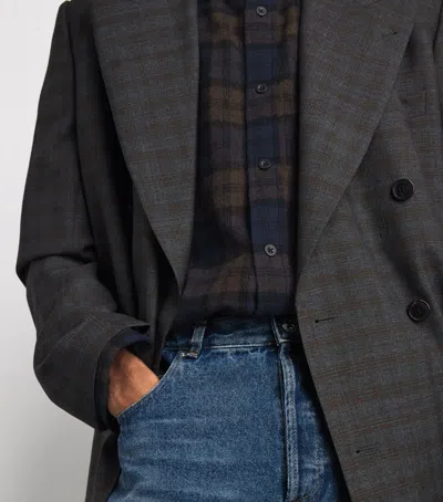System Wool-blend Check Shirt In Gray