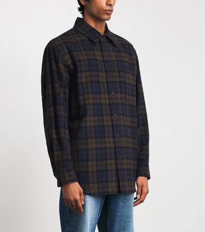 System Wool-blend Check Shirt In Gray
