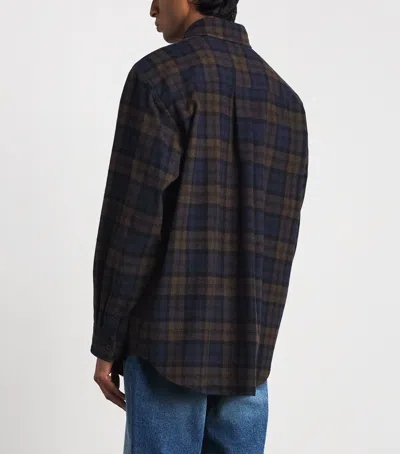 System Wool-blend Check Shirt In Gray
