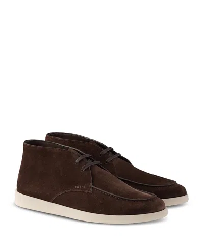 Prada Suede Chukka Boots In Brown