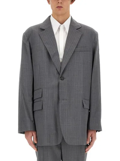 Helmut Lang Wool Suit Jacket Single Breasted Notch Lapel In Gray