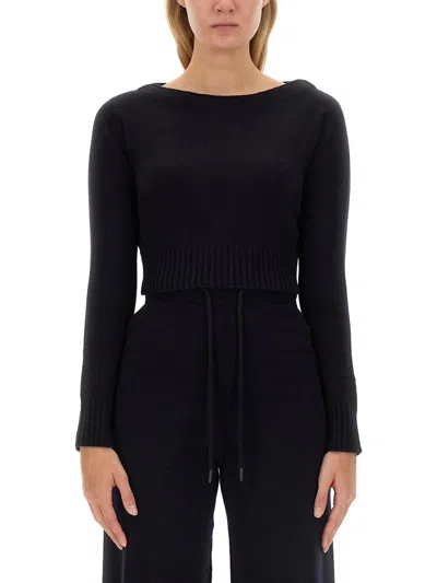 Max Mara Angri Rib Knit Wool Crop Sweater In Blue