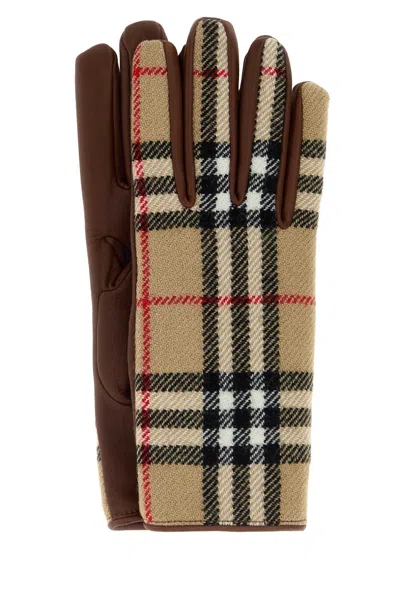 Burberry Brown Check Wool Gloves In Brown