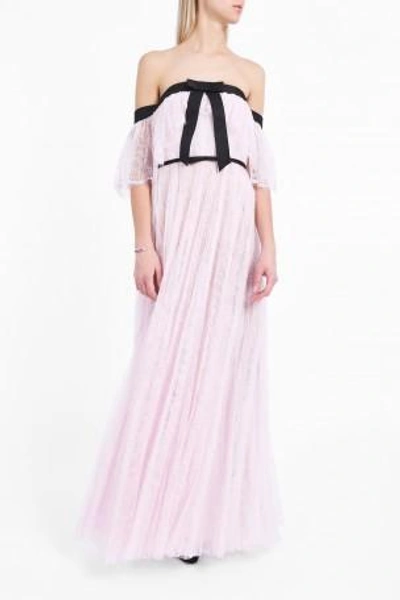 Shop Giambattista Valli Strapless Lace Pleated Gown