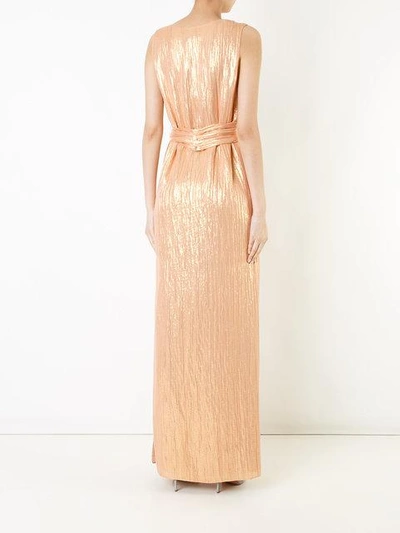 Shop Paule Ka Woven Plunge Column Dress In Metallic