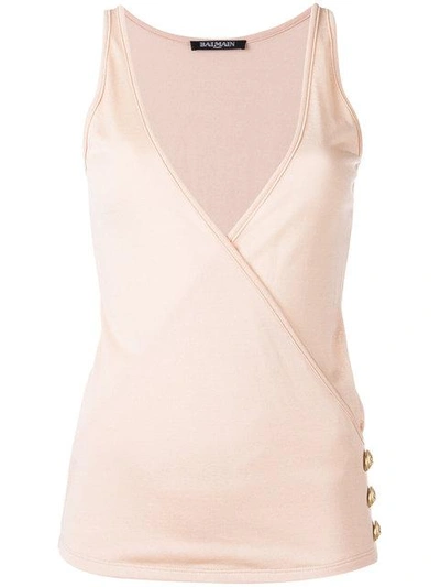 Shop Balmain Wrap Front Vest Top In Pink