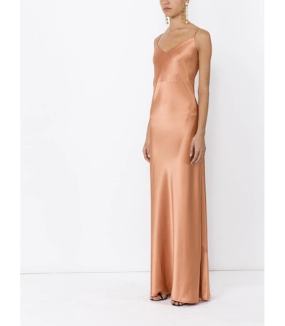 Shop Galvan Bronze 'alcazar' Satin Gown In Nude/neutrals