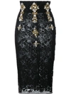 STEFANO DE LELLIS embellished high waist lace pencil skirt,ご家庭では洗えません。お近くのドライクリーニング店にお持ちください。