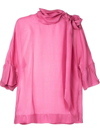 Paule Ka Tie Neck Woven Blouse In Pink