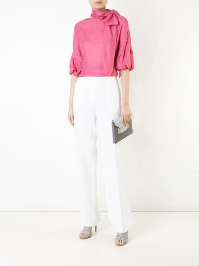 Shop Paule Ka Tie Neck Woven Blouse In Pink