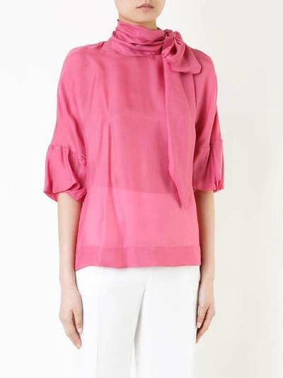 Shop Paule Ka Tie Neck Woven Blouse In Pink