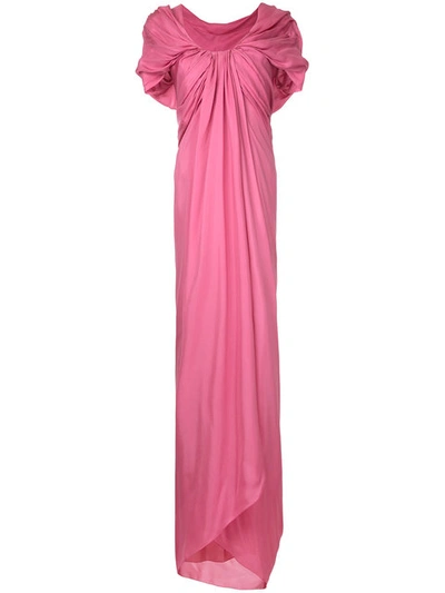 Paule Ka Long Draped Woven Dress In Pink