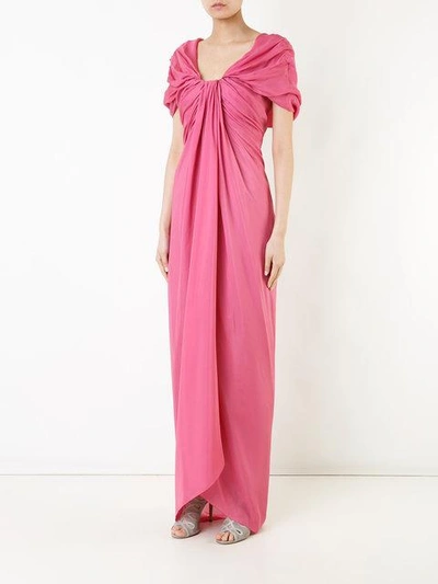 Shop Paule Ka Long Draped Woven Dress In Pink