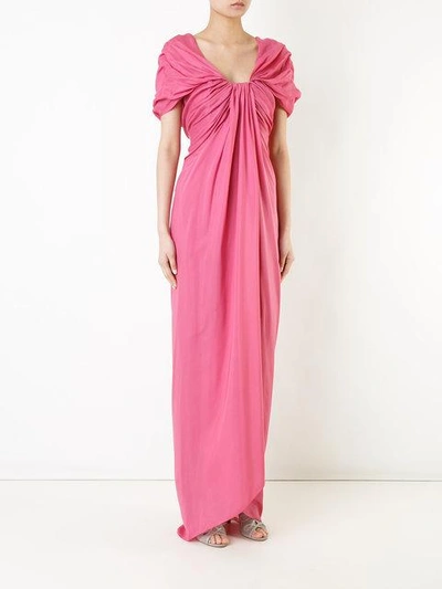 Shop Paule Ka Long Draped Woven Dress In Pink