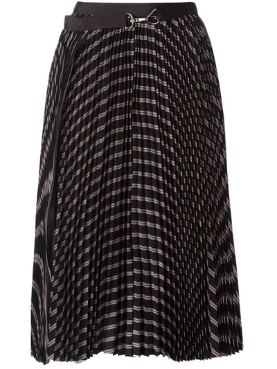 Sacai 褶裥条纹斜纹布围裹式半身裙 In Black