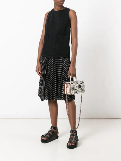 Shop Sacai Striped Pleated Midi-skirt