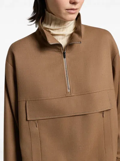 Peserico Half-zip Elasticated-hem Jacket In Brown