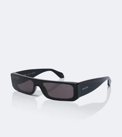 Alaïa Lettering Logo Rectangular Sunglasses In Black